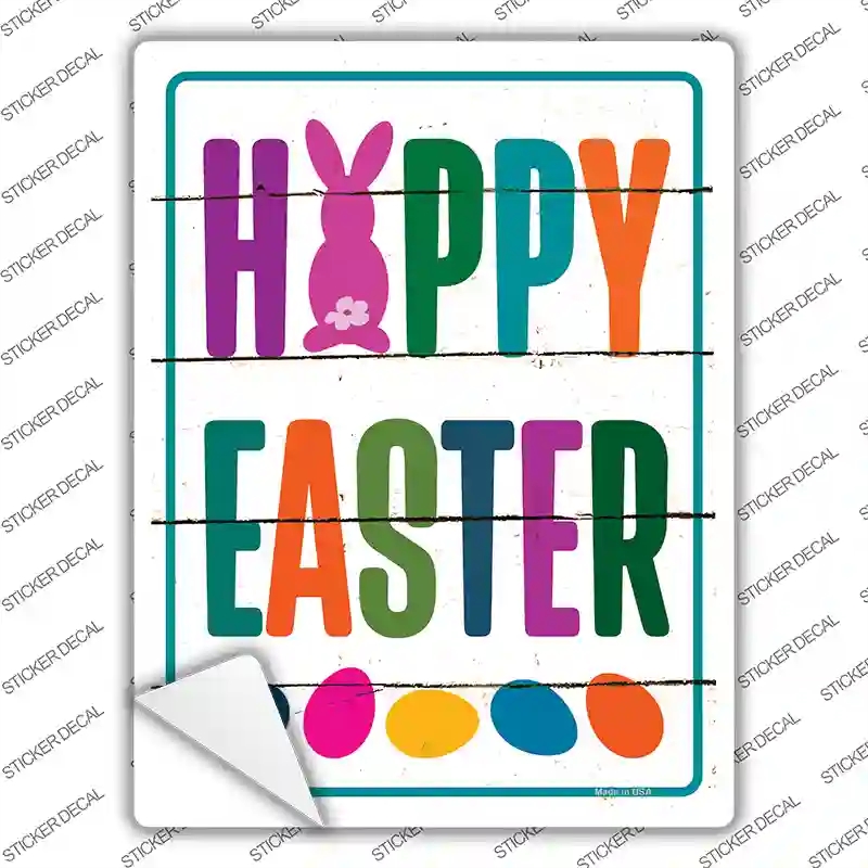 P-1760s-S Happy Easter with Eggs Novelty Rectangle Sticker Decal - Small