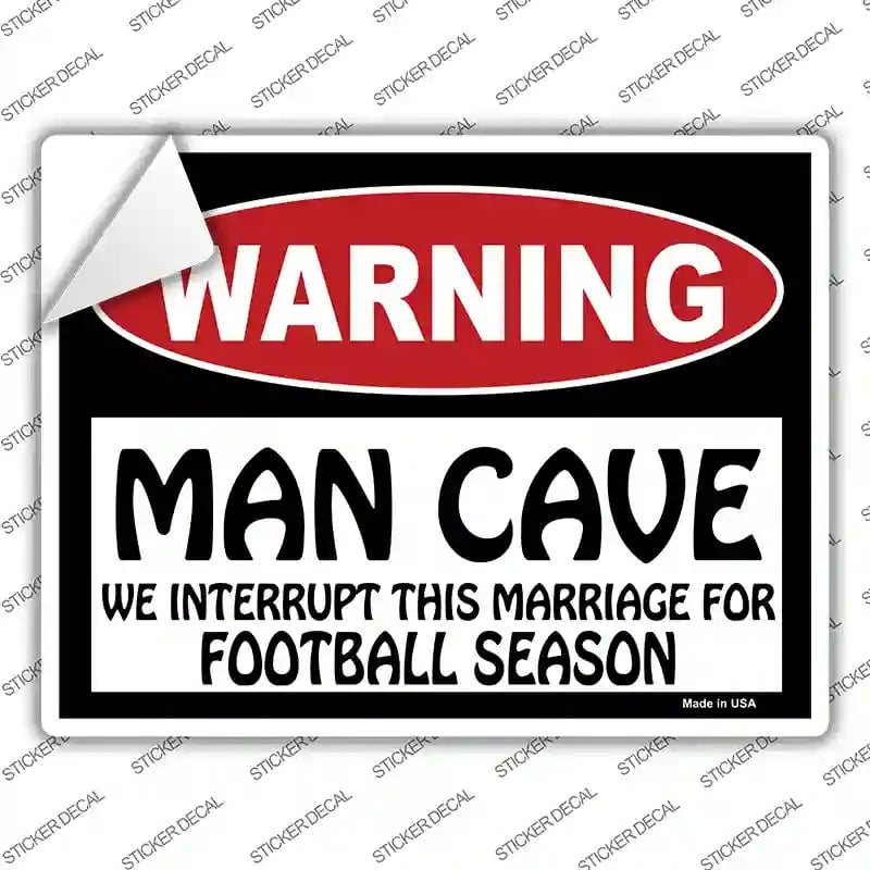 P-177s-XL Man Cave We Interrupt This Marriage Novelty Rectangle Sticker Decal - Extra Large