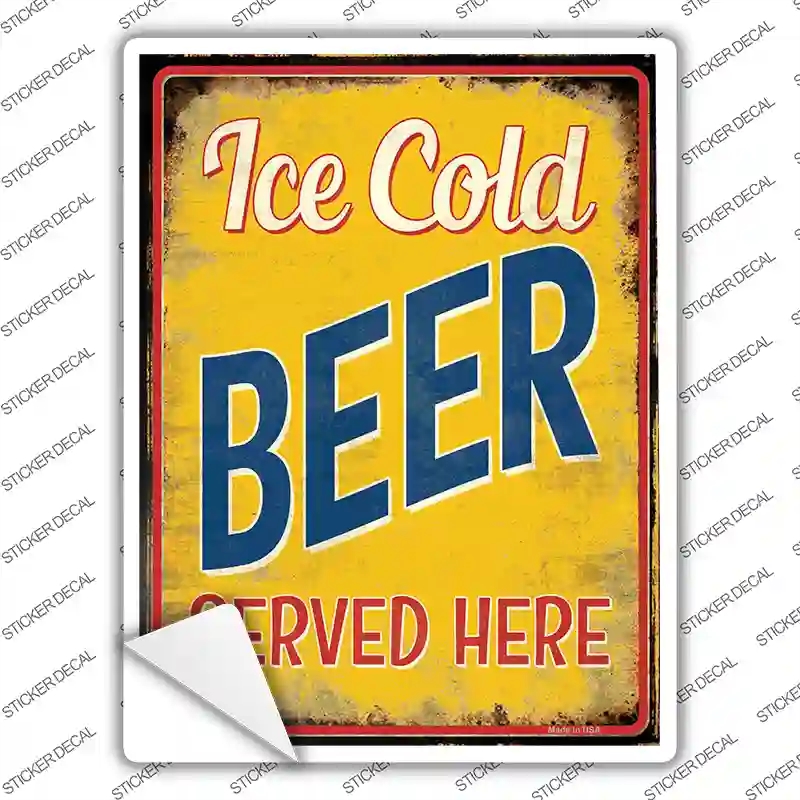 P-1784s-S Ice Cold Beer Served Here Novelty Rectangle Sticker Decal - Small
