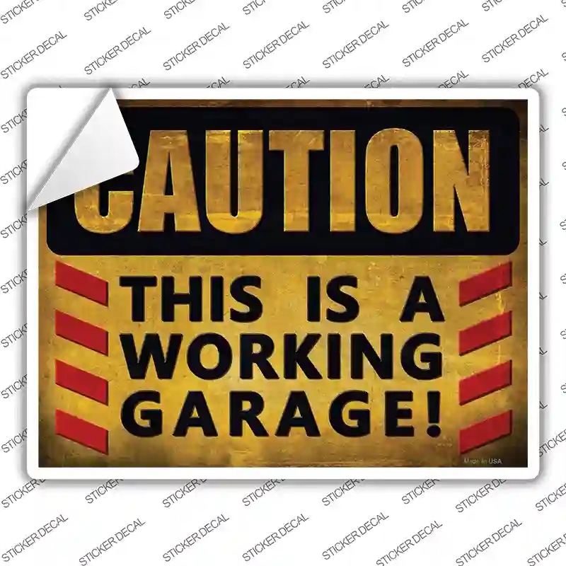 P-1792s-L Caution Working Garage Novelty Rectangle Sticker Decal - Large