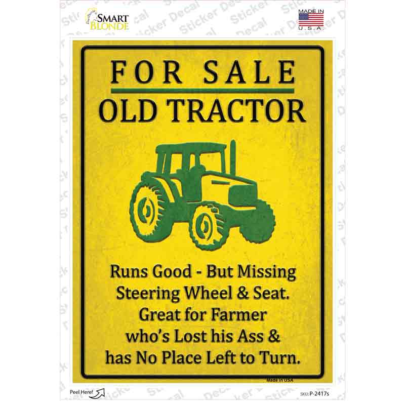 P-2417s-M for Sale Old Tractor Novelty Rectangle Sticker Decal - Medium