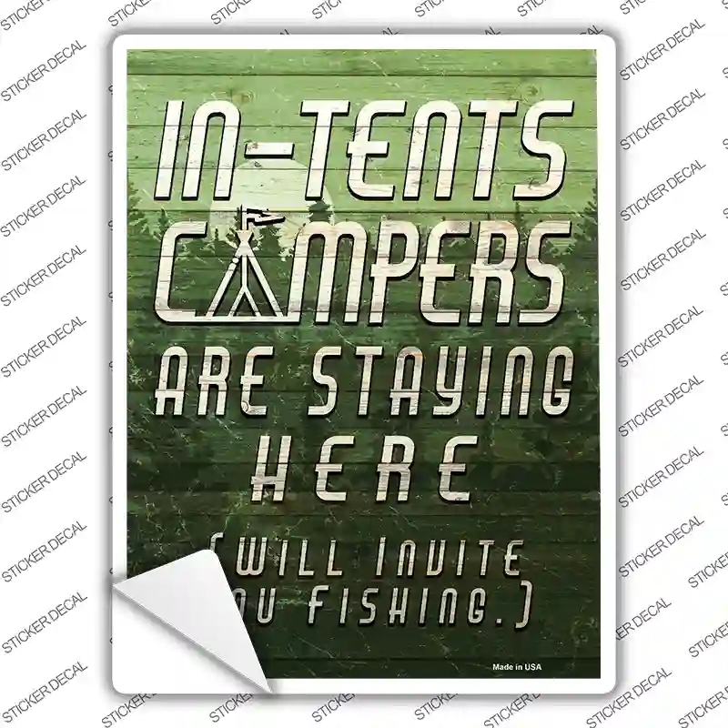 P-2422s-S Green in Tents Campers Novelty Rectangle Sticker Decal - Small