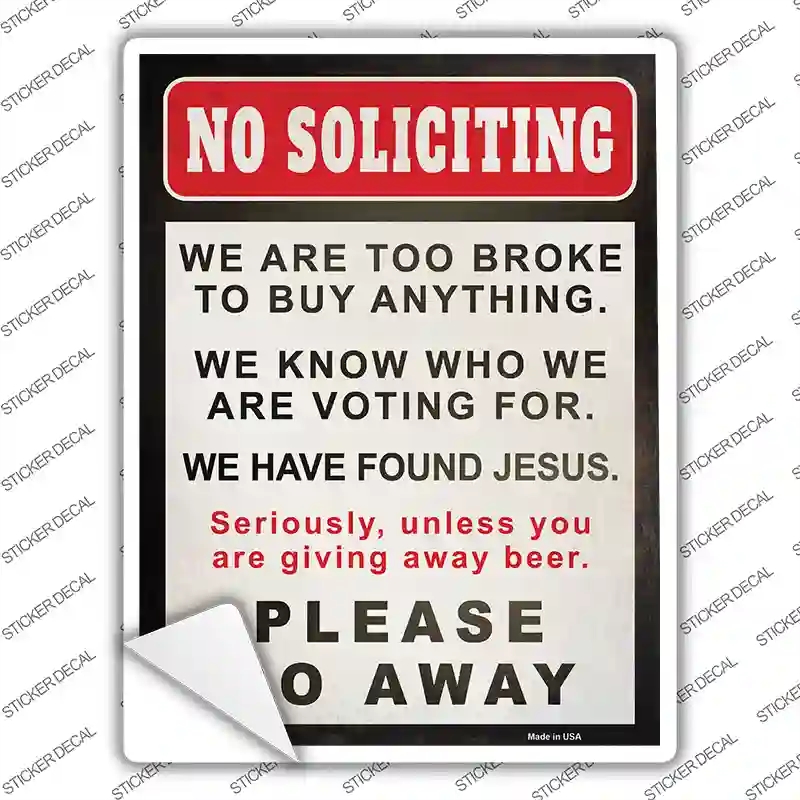 P-2503s-S No Soliciting Go Away Novelty Rectangle Sticker Decal - Small