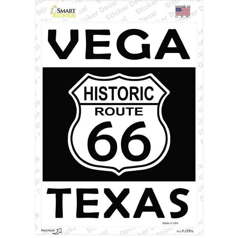 P-2791s-M Vega Texas Historic Route 66 Novelty Rectangle Sticker Decal - Medium