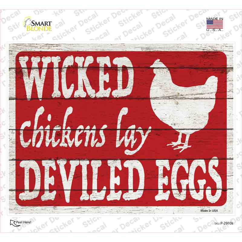P-2910s-M Wicked Chickens Lay Deviled Eggs Novelty Rectangle Sticker Decal - Medium