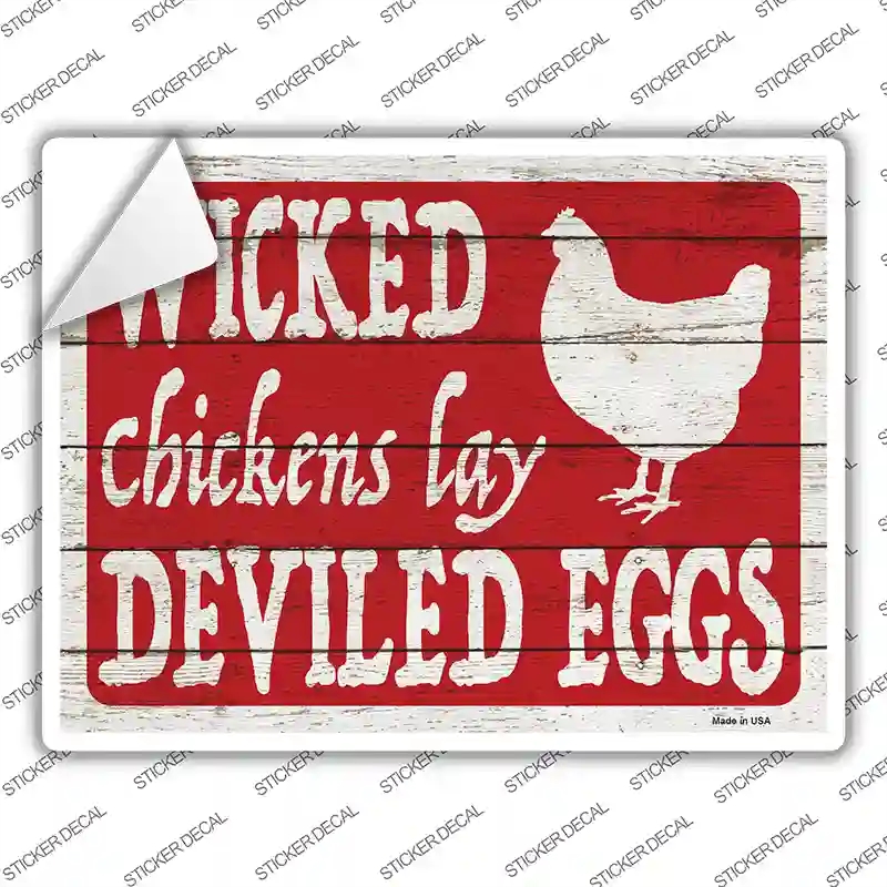 P-2910s-S Wicked Chickens Lay Deviled Eggs Novelty Rectangle Sticker Decal - Small