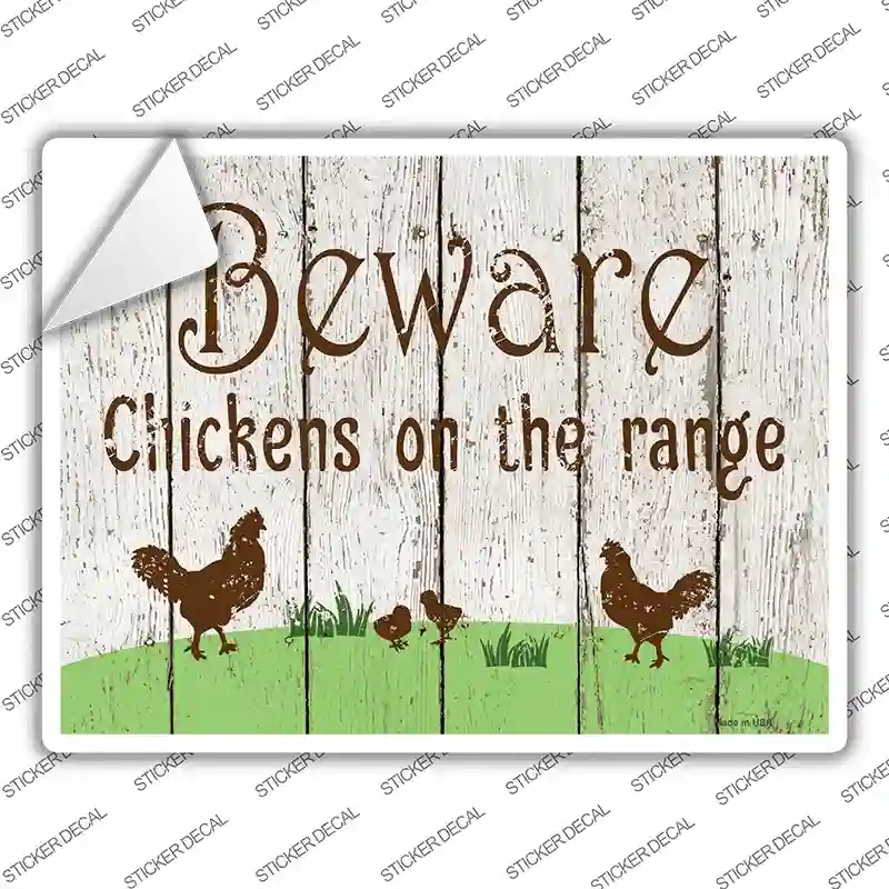 P-2916s-S Beware of Chickens Novelty Rectangle Sticker Decal - Small