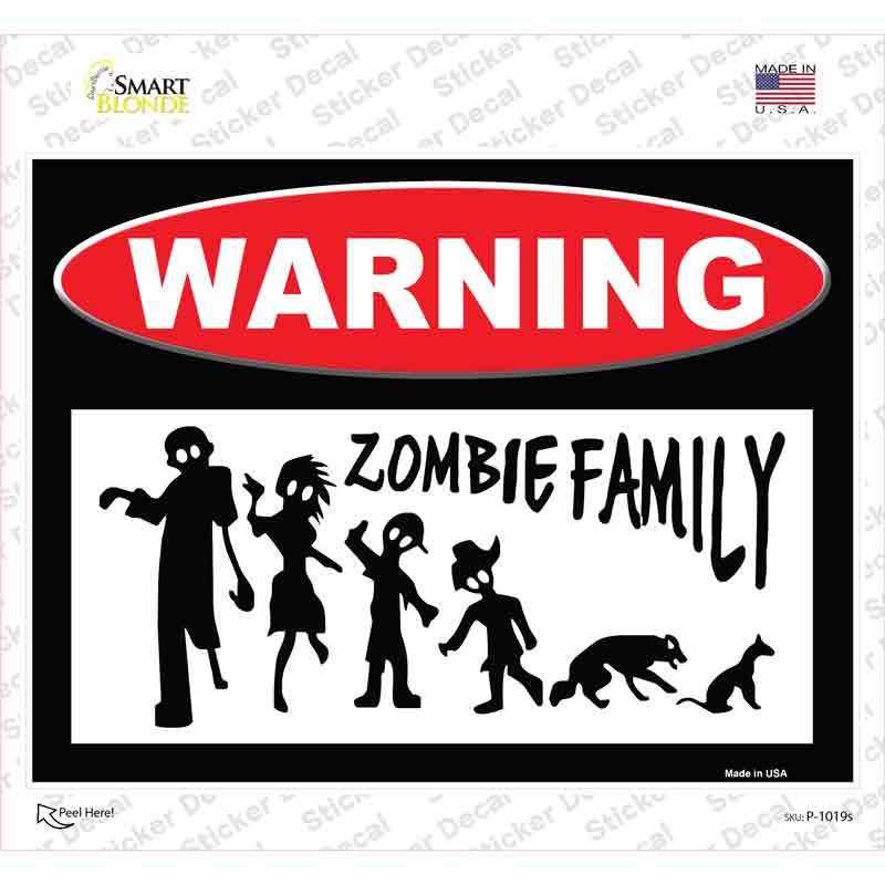 P-1019s-M Zombie Family Novelty Rectangle Sticker Decal - Medium