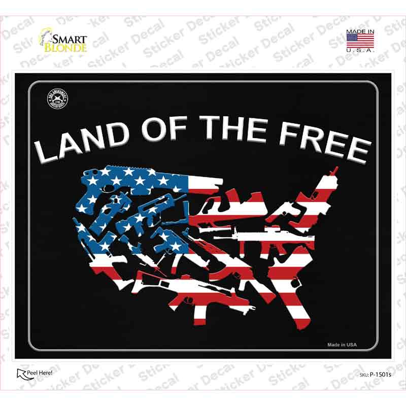P-1501s-M Land of the Free Novelty Rectangle Sticker Decal - Medium