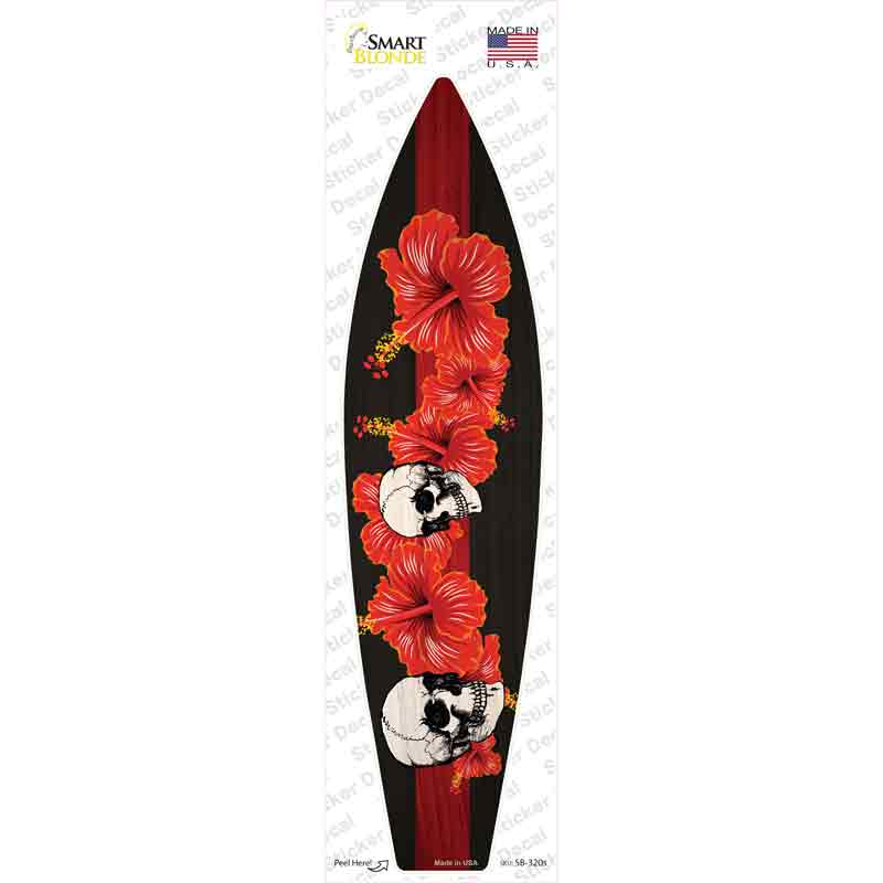 SB-320s-M Red Line Skull with Flowers Novelty Surfboard Sticker Decal - Medium