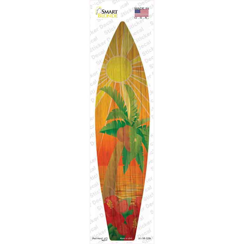 SB-328s-M Tree & Flowers Sunset Novelty Surfboard Sticker Decal - Medium