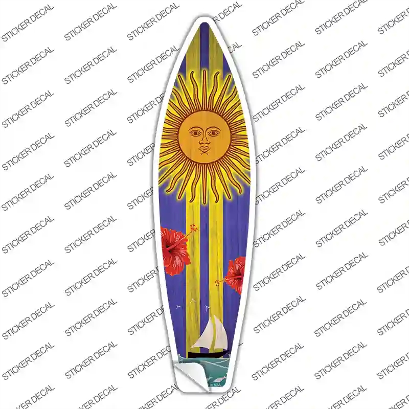 SB-331s-S Sailboat with Sun & Yellow Stripes Novelty Surfboard Sticker Decal - Small