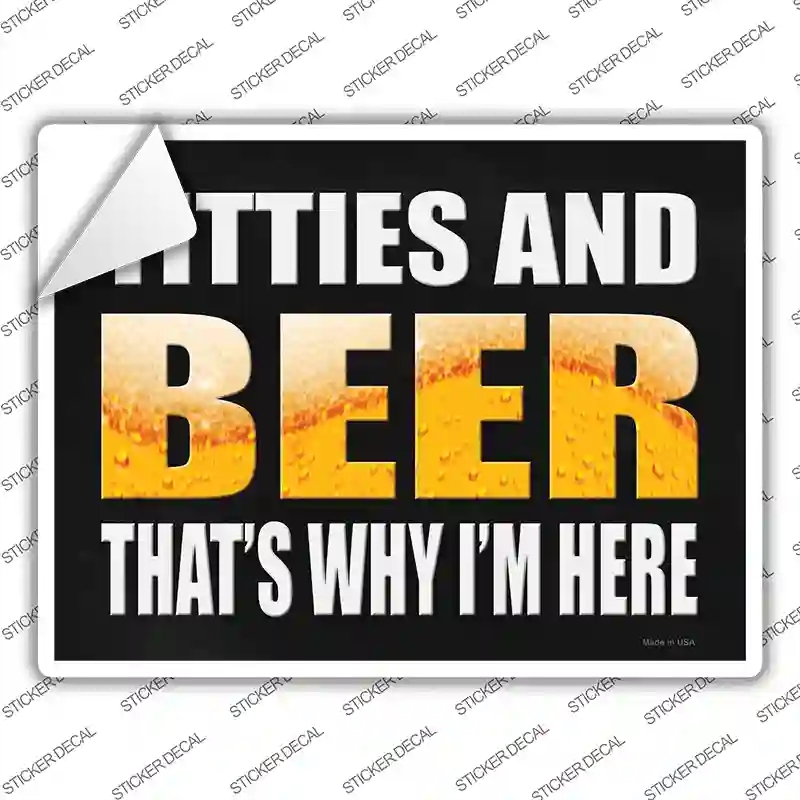 P-4076s-XL Titties & Beer Novelty Rectangle Sticker Decal - Extra Large