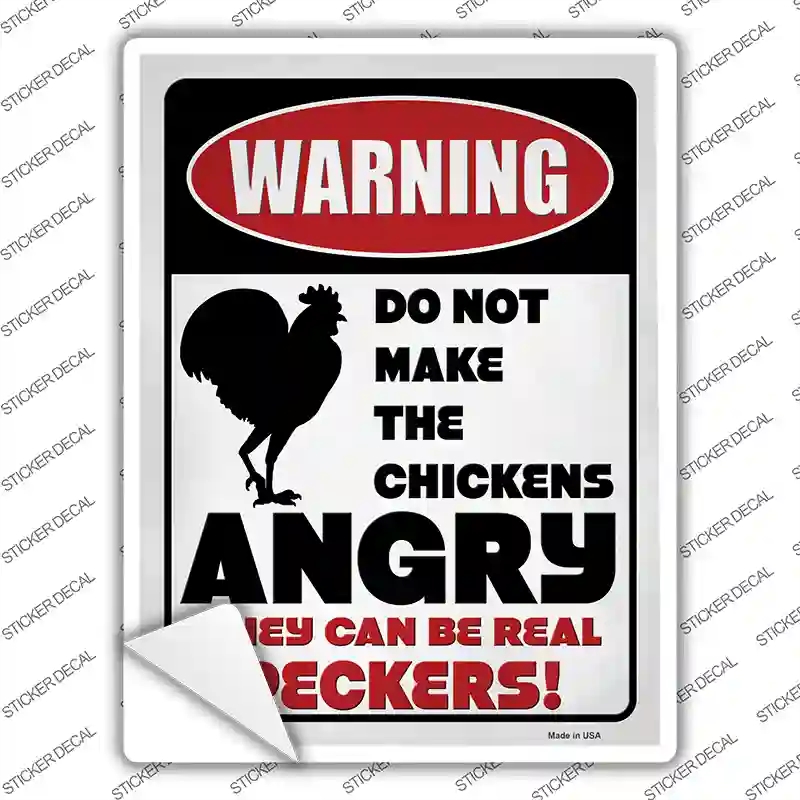 P-4093s-XL Warning Dont Make Chickens Angry Novelty Rectangle Sticker Decal - Extra Large