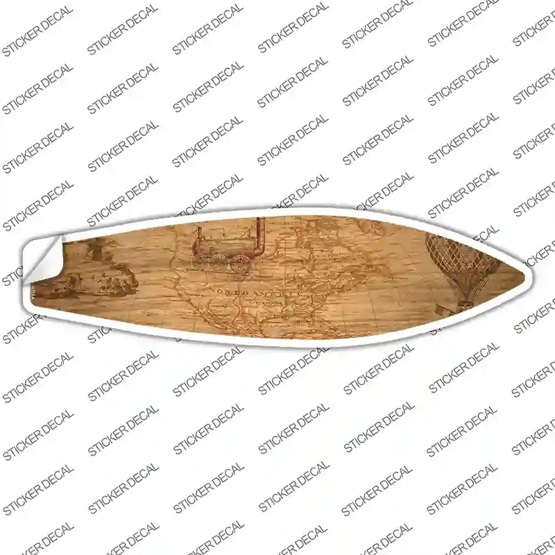 SB-403s-XL Vintage Map with Train Novelty Surfboard Sticker Decal - Extra Large