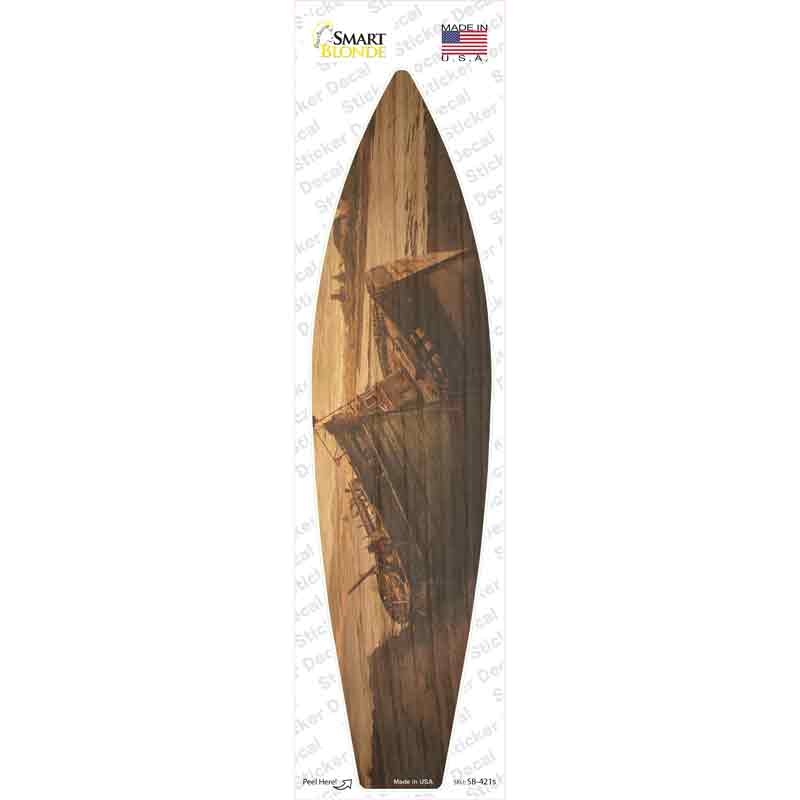 SB-421s-M Vintage Wrecked Boat Novelty Surfboard Sticker Decal - Medium