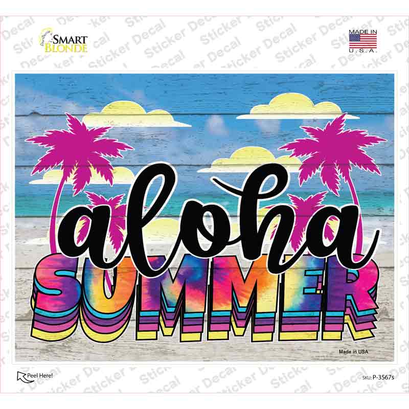 P-3567s-M Aloha Summer Tie Dye Novelty Rectangle Sticker Decal - Medium