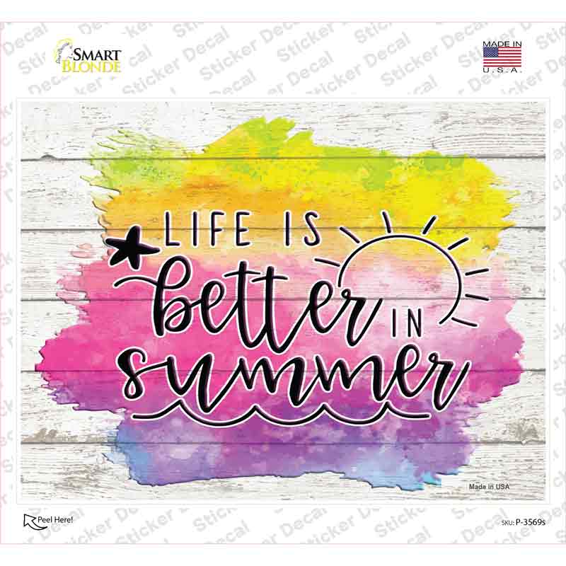 P-3569s-M Better in Summer Watercolor Novelty Rectangle Sticker Decal - Medium