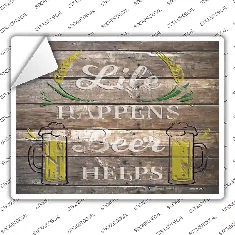 P-3592s-XL Life Happens Beer Helps Novelty Rectangle Sticker Decal - Extra Large