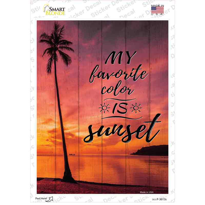 P-3613s-M My Favorite Color is Sunset Novelty Rectangle Sticker Decal - Medium