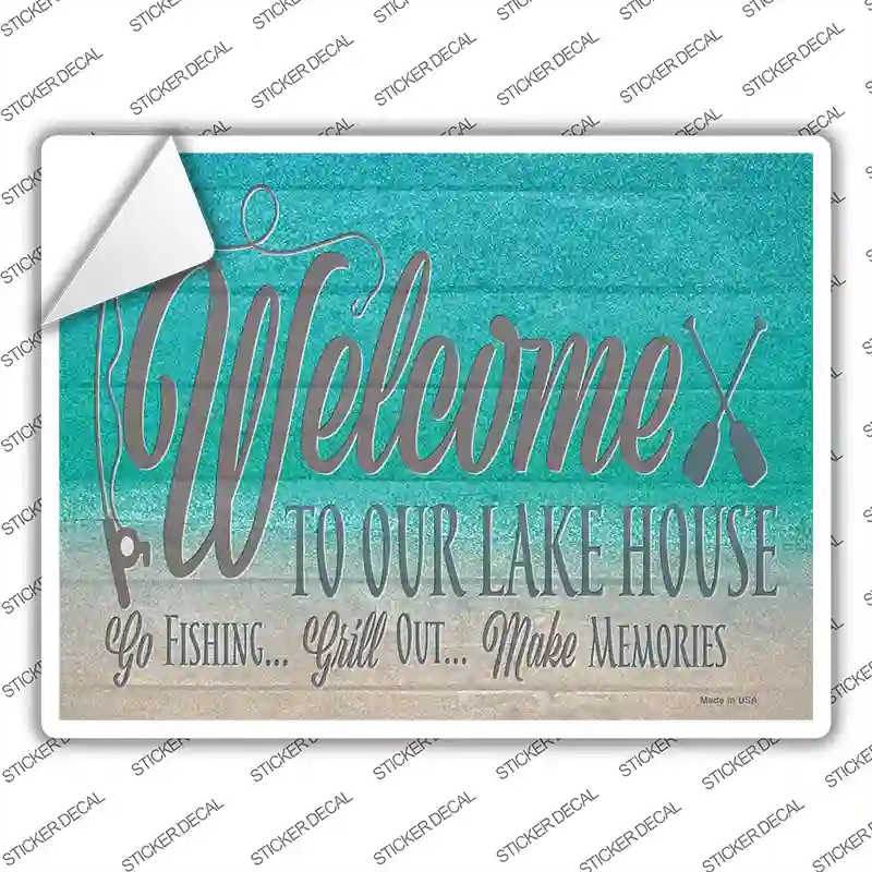 P-3617s-S Welcome to Our Lake House Novelty Rectangle Sticker Decal - Small