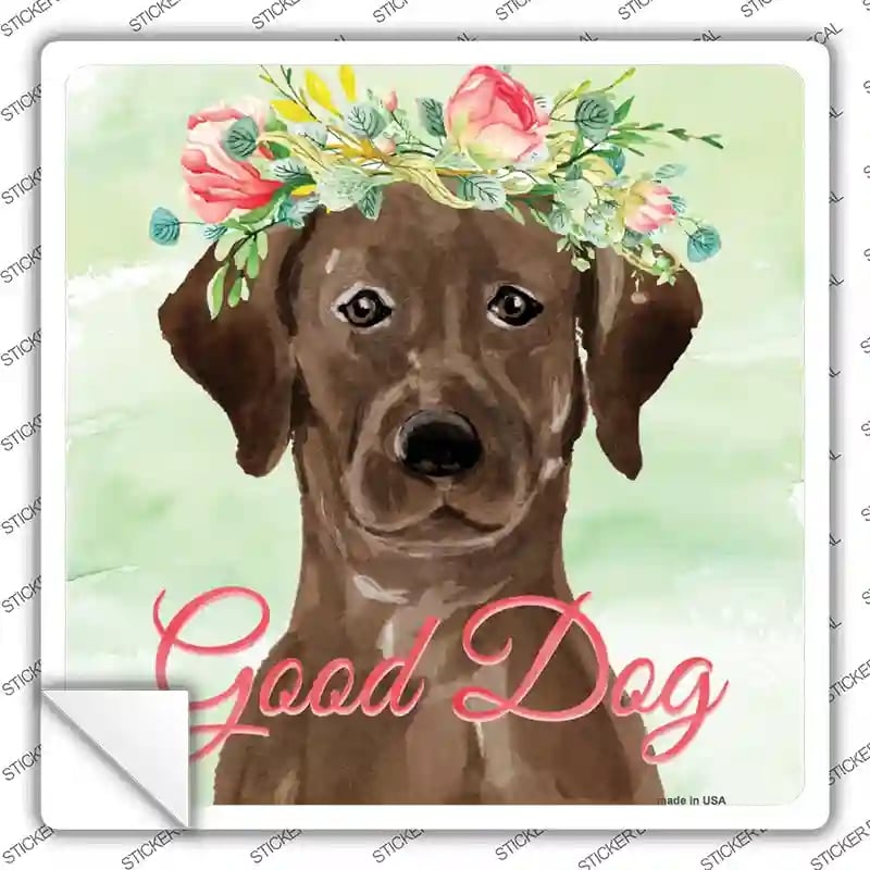 SQ-383s-L Brown Lab Good Dog Novelty Square Sticker Decal - Large