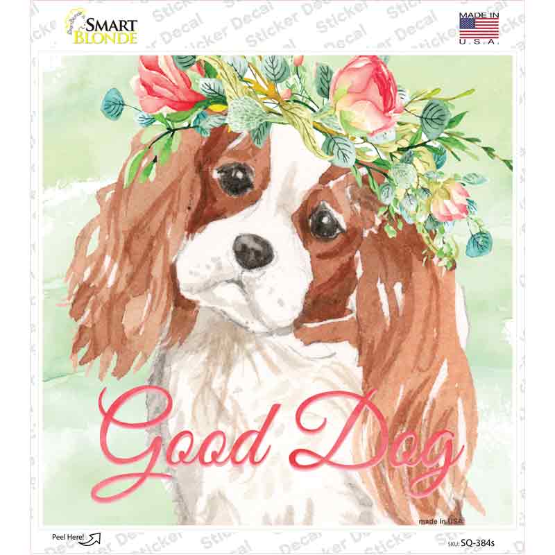 SQ-384s-M King Charles Spaniel Good Dog Novelty Square Sticker Decal - Medium
