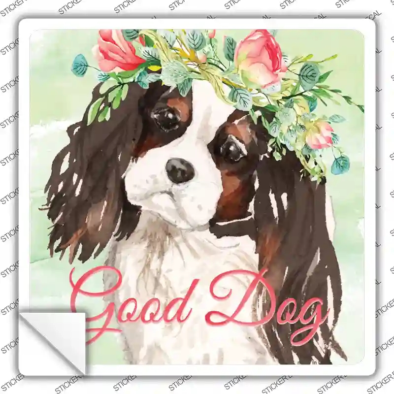SQ-385s-S Black King Charles Spaniel Good Dog Novelty Square Sticker Decal - Small
