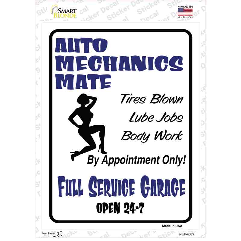 P-637s-M Auto Mechanics Mate Novelty Rectangle Sticker Decal - Medium