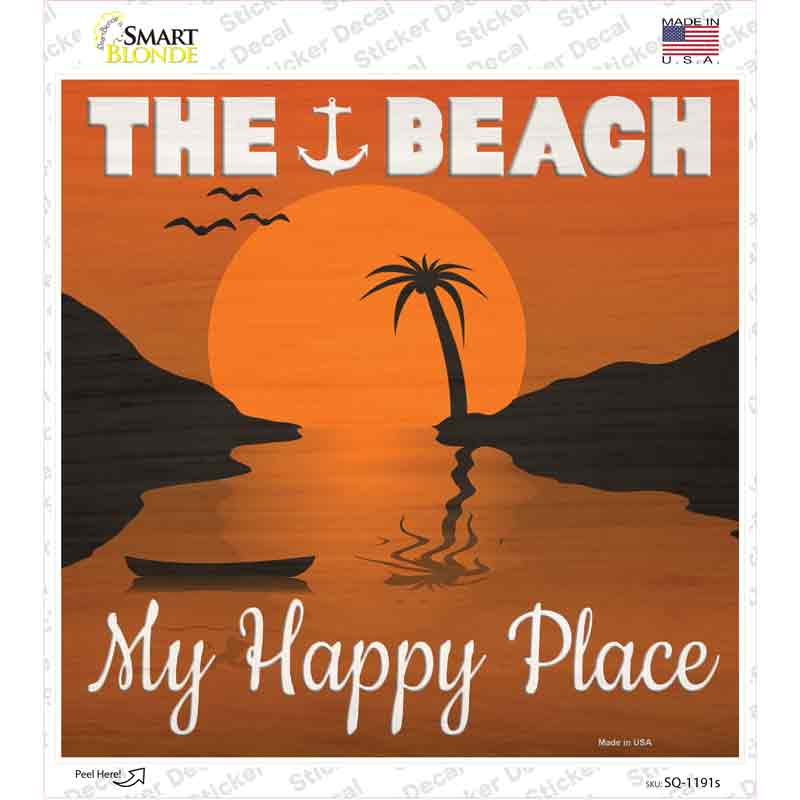 SQ-1191s-M The Beach My Happy Place Novelty Square Sticker Decal - Medium