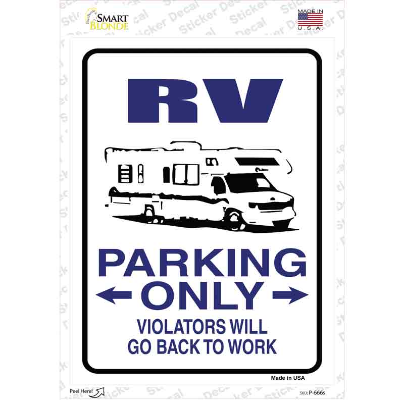 P-666s-M RV Only Novelty Rectangle Sticker Decal - Medium