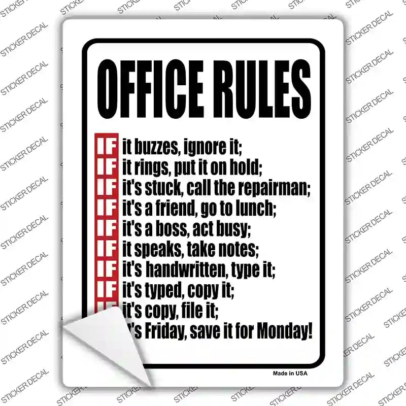 P-693s-L Office Rules Novelty Rectangle Sticker Decal - Large