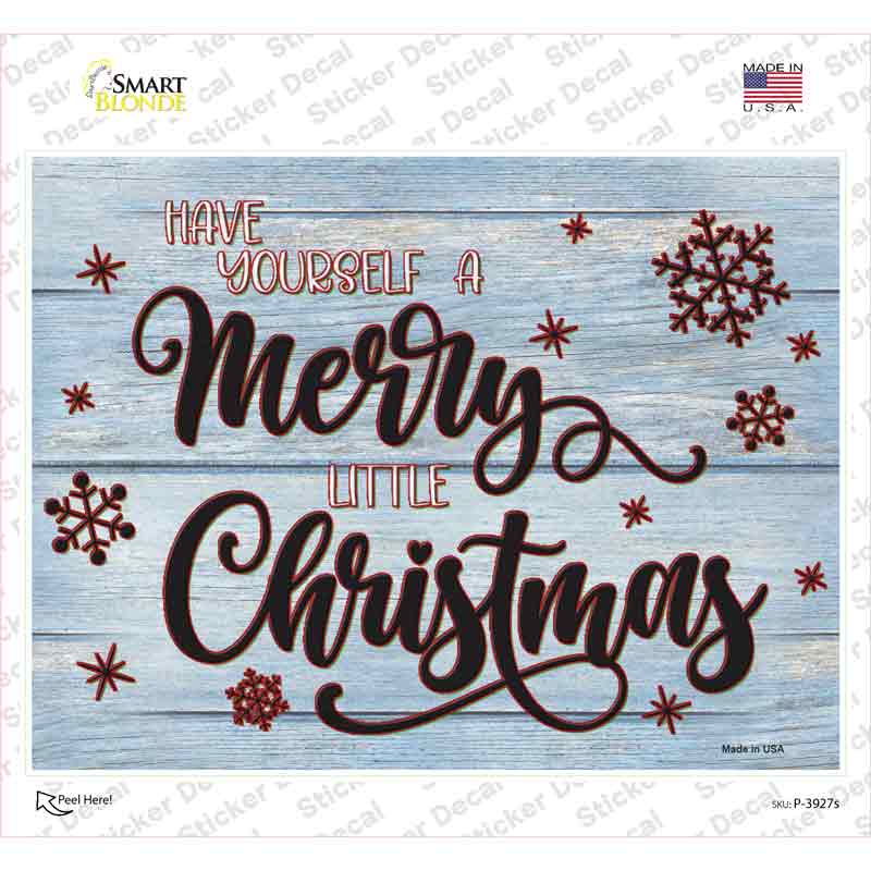 P-3927s-M Merry Little Christmas Blue Novelty Rectangle Sticker Decal - Medium