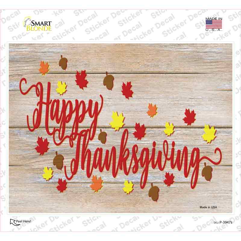 P-3947s-M Happy Thanksgiving Leaves Novelty Rectangle Sticker Decal - Medium