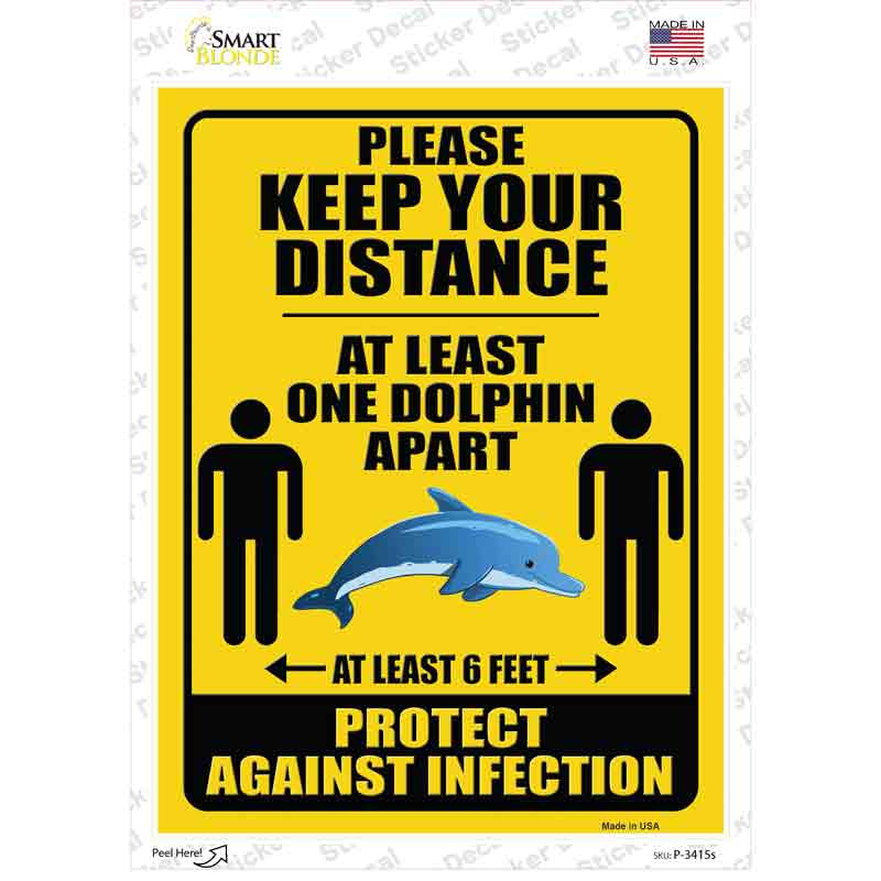 P-3415s-M One Dolphin Apart Novelty Rectangle Sticker Decal - Medium