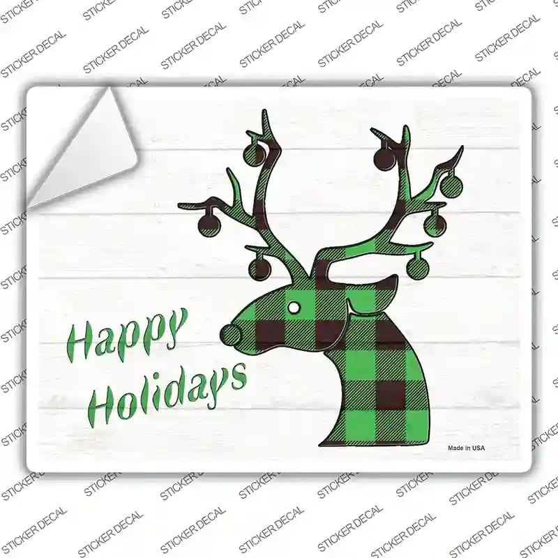 P-3425s-XL Happy Holidays Green Plaid Novelty Rectangle Sticker Decal - Extra Large