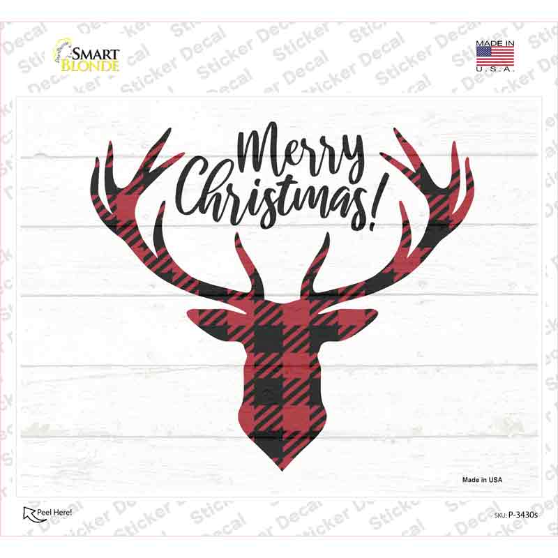 P-3430s-M Merry Christmas Reindeer Novelty Rectangle Sticker Decal - Medium