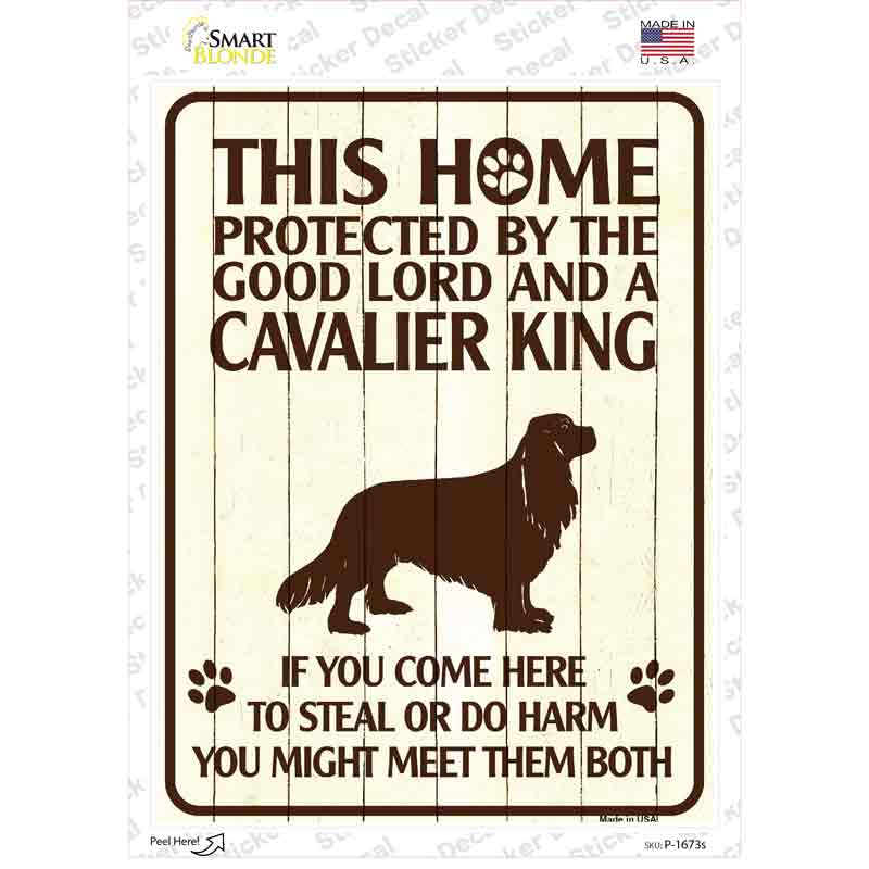 P-1673s-M Protected by A Cavalier King Novelty Rectangle Sticker Decal - Medium