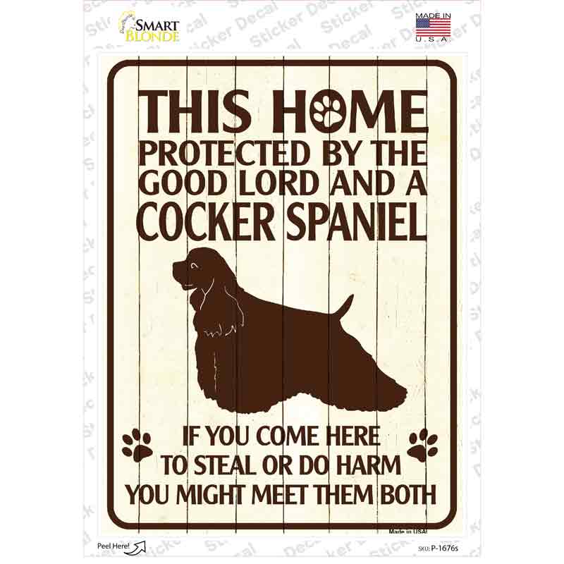 P-1676s-M Protected by A Cocker Spaniel Novelty Rectangle Sticker Decal - Medium