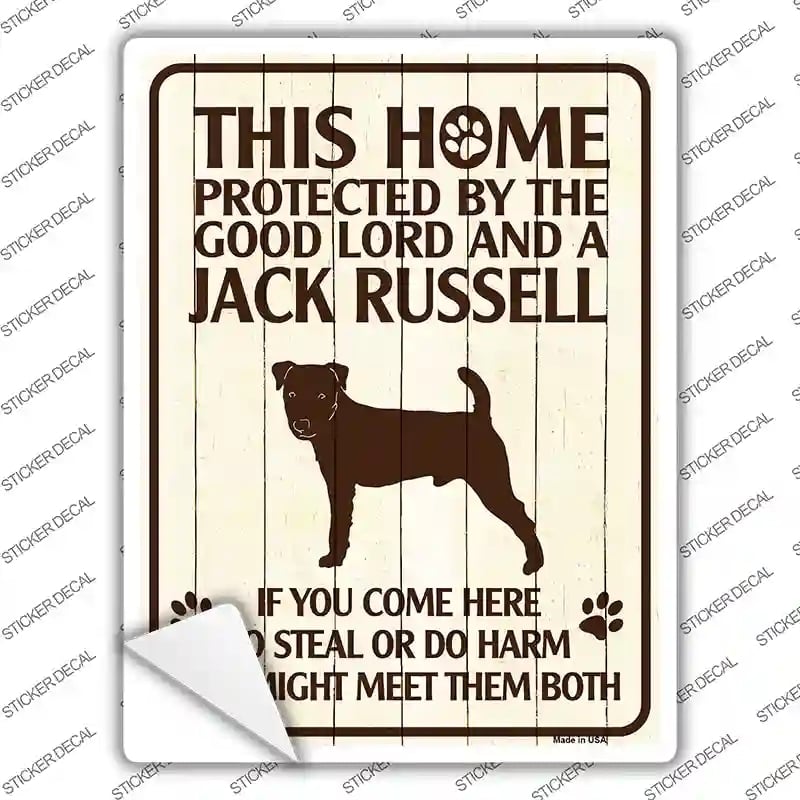 P-1682s-S Protected by A Jack Russell Novelty Rectangle Sticker Decal - Small