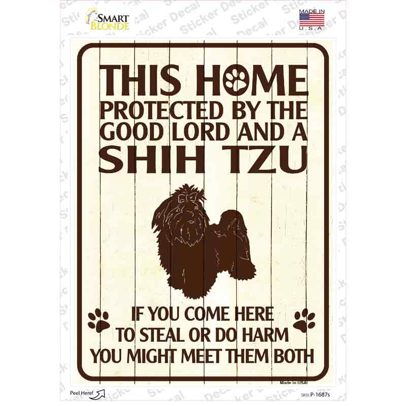 P-1687s-M Protected by A Shih Tzu Novelty Rectangle Sticker Decal - Medium