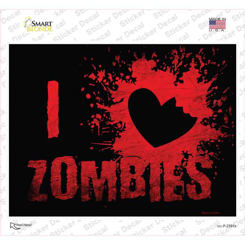 P-2591s-M I Love Zombies Novelty Rectangle Sticker Decal - Medium