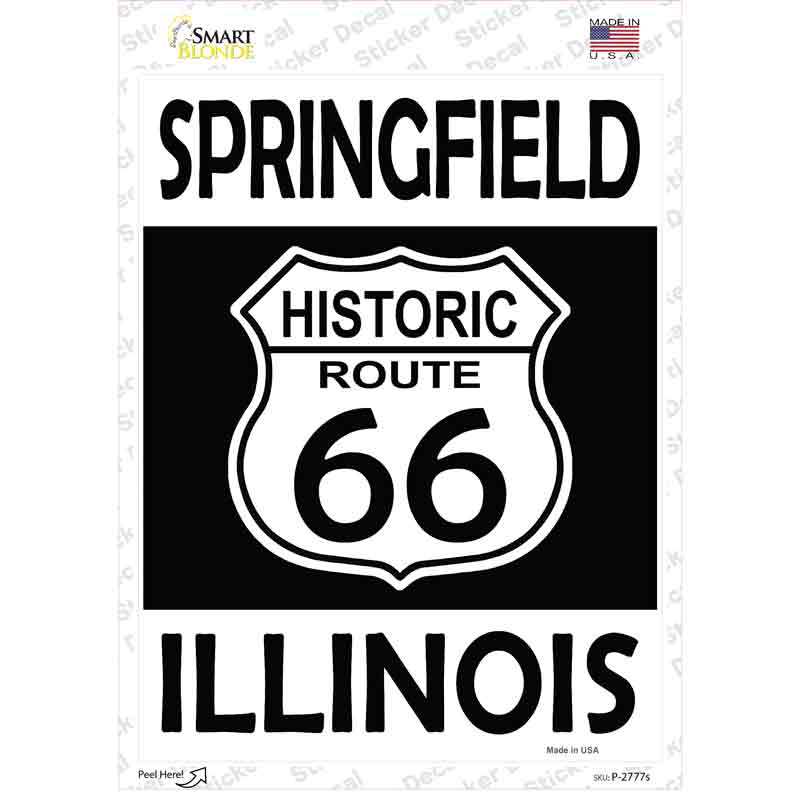 P-2777s-M Springfield Illinois Historic Route 66 Novelty Rectangle Sticker Decal - Medium
