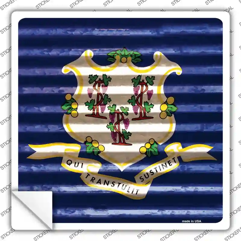SQ-431s-S Connecticut Flag Corrugated Effect Novelty Square Sticker Decal - Small