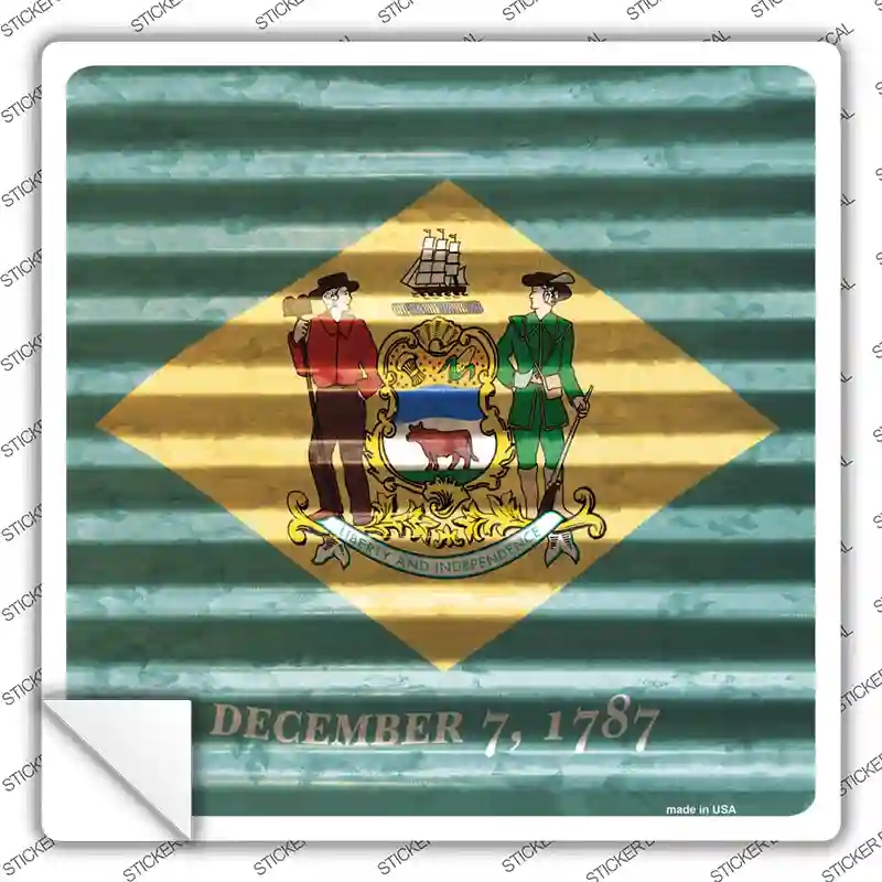 SQ-432s-L Delaware Flag Corrugated Effect Novelty Square Sticker Decal - Large