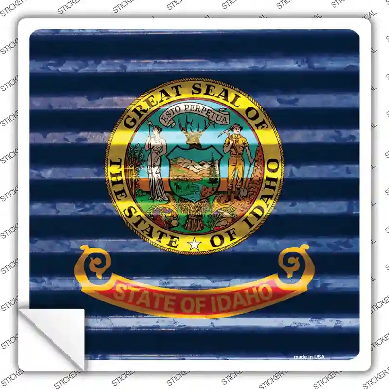 SQ-436s-S Idaho Flag Corrugated Effect Novelty Square Sticker Decal - Small
