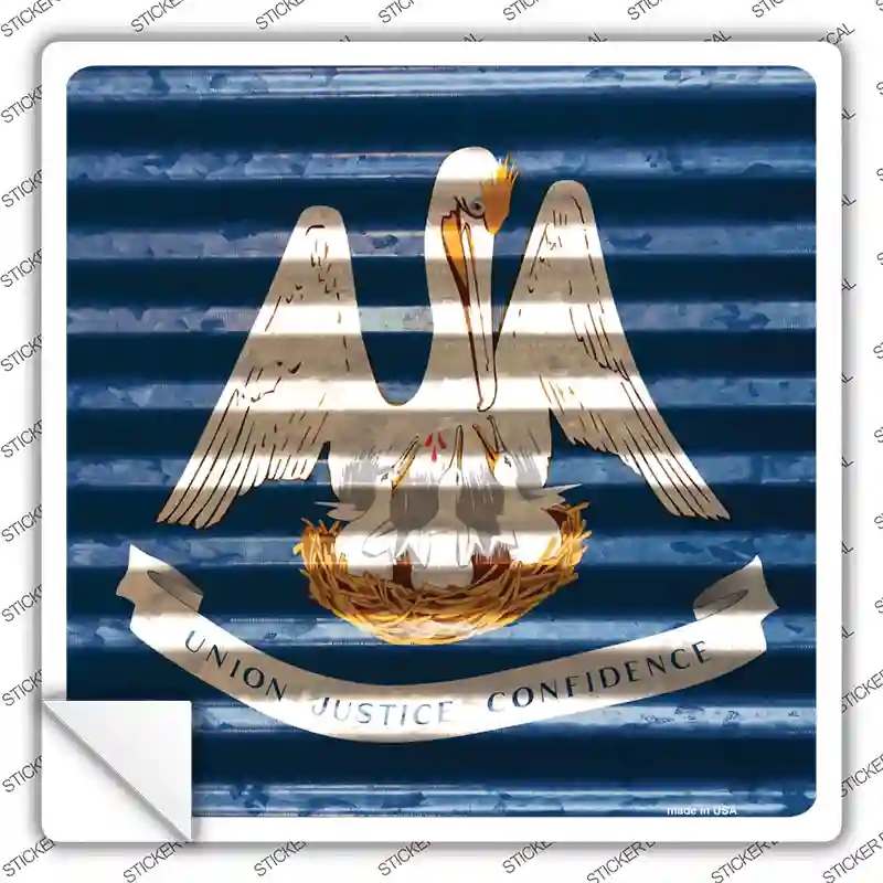 SQ-442s-L Louisiana Flag Corrugated Effect Novelty Square Sticker Decal - Large