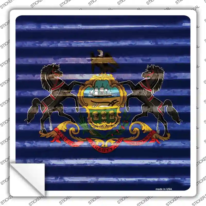 SQ-462s-L Pennsylvania Flag Corrugated Effect Novelty Square Sticker Decal - Large