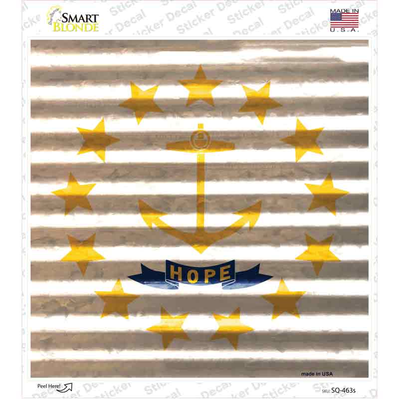 SQ-463s-M Rhode Island Flag Corrugated Effect Novelty Square Sticker Decal - Medium