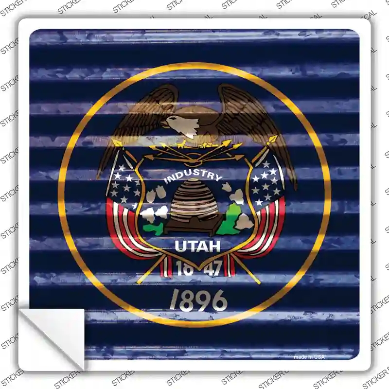 SQ-468s-S Utah Flag Corrugated Effect Novelty Square Sticker Decal - Small